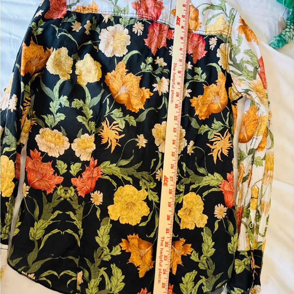 Ciño Cotton Floral Button Down Shirt Crinkle Voile Fabric w Button Detail Small - Picture 8 of 8